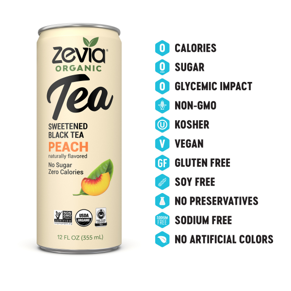 slide 7 of 10, Zevia Organic Zero Calorie Sweetened Peach Black Tea, 12 fl oz
