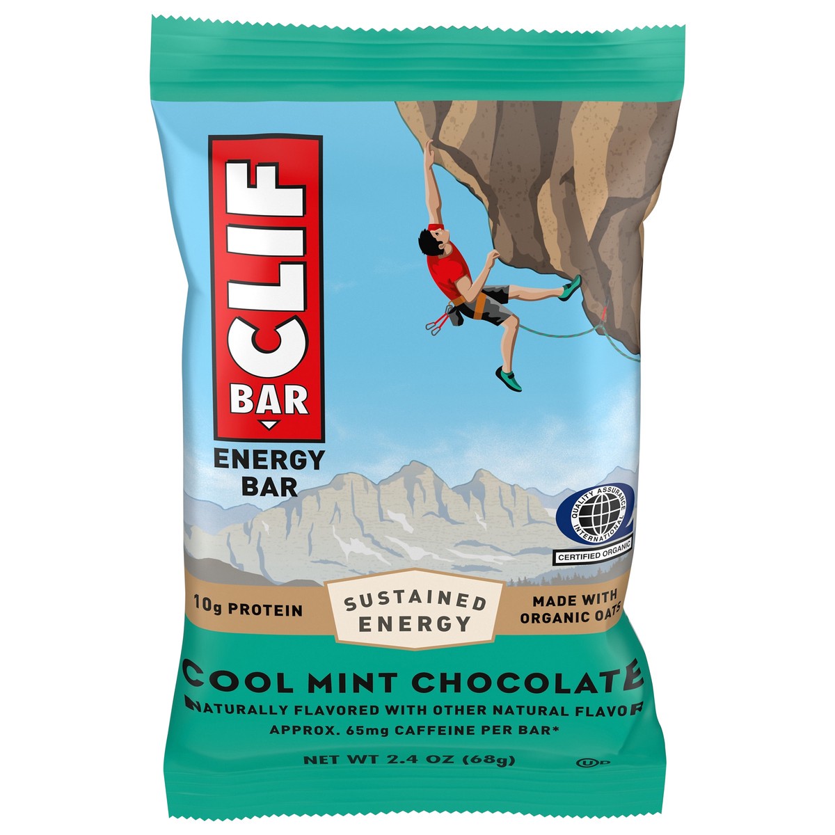 slide 1 of 9, CLIF BAR - Cool Mint Chocolate with Caffeine - Made with Organic Oats - Energy Bars - Non-GMO - Plant Based Protein Bars (1 Count), 2.4 oz