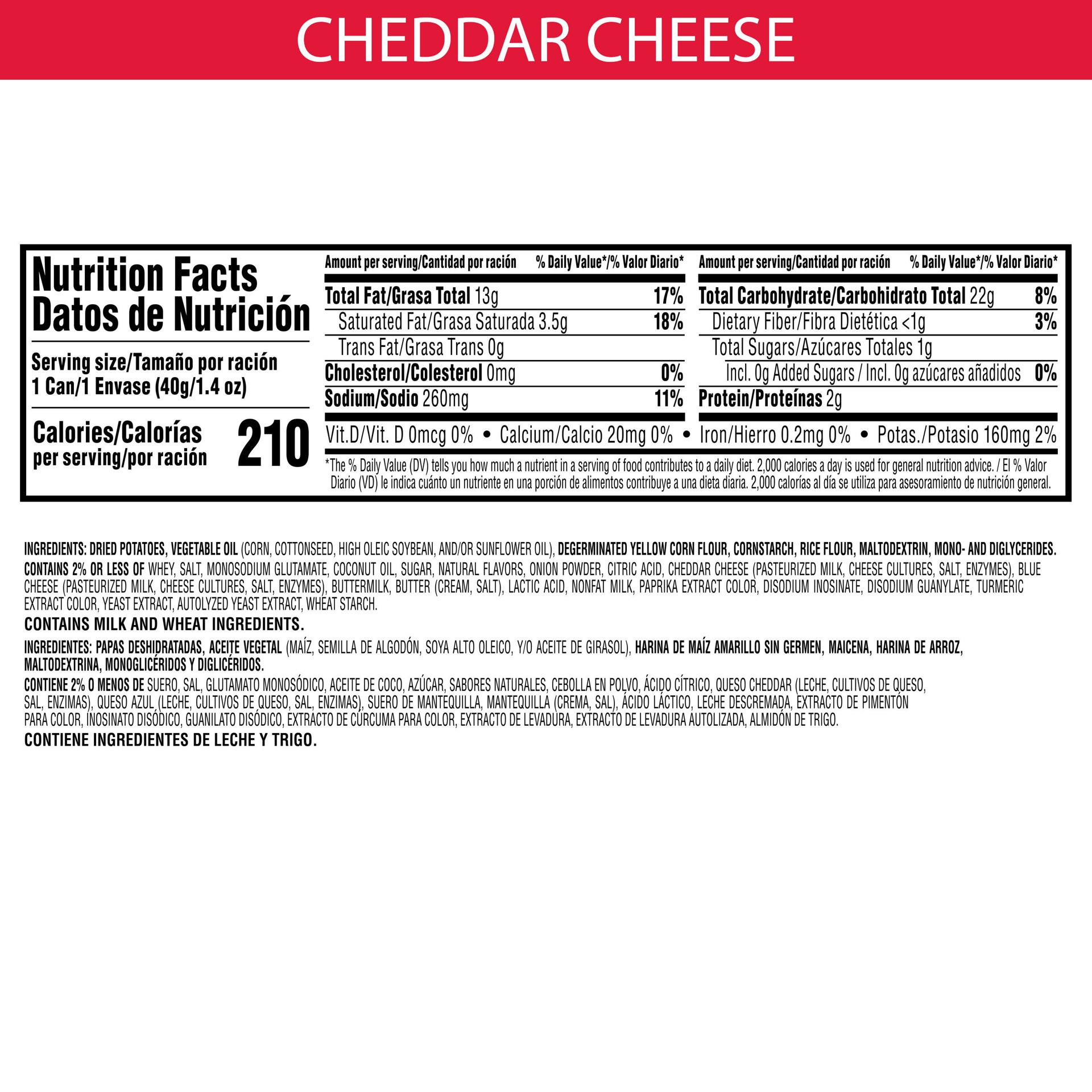 slide 2 of 5, Pringles Potato Crisps Chips, Lunch Snacks, Office and Kids Snacks, Grab N' Go Snack Pack, Cheddar Cheese, 1.4oz Can, 1 Can, 1.4 oz