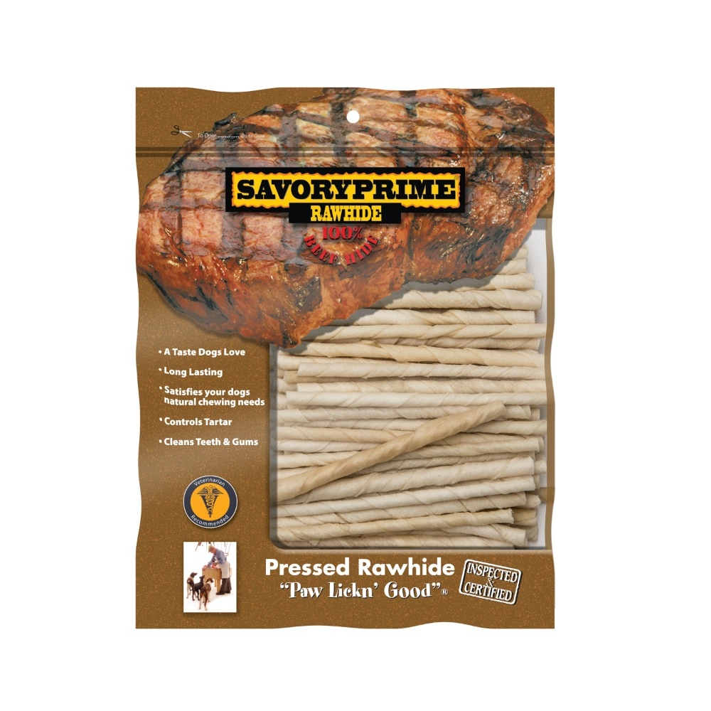 slide 1 of 1, Savory Prime Rawhide Beef Hide Twist Sticks Dog Treats, 5 in