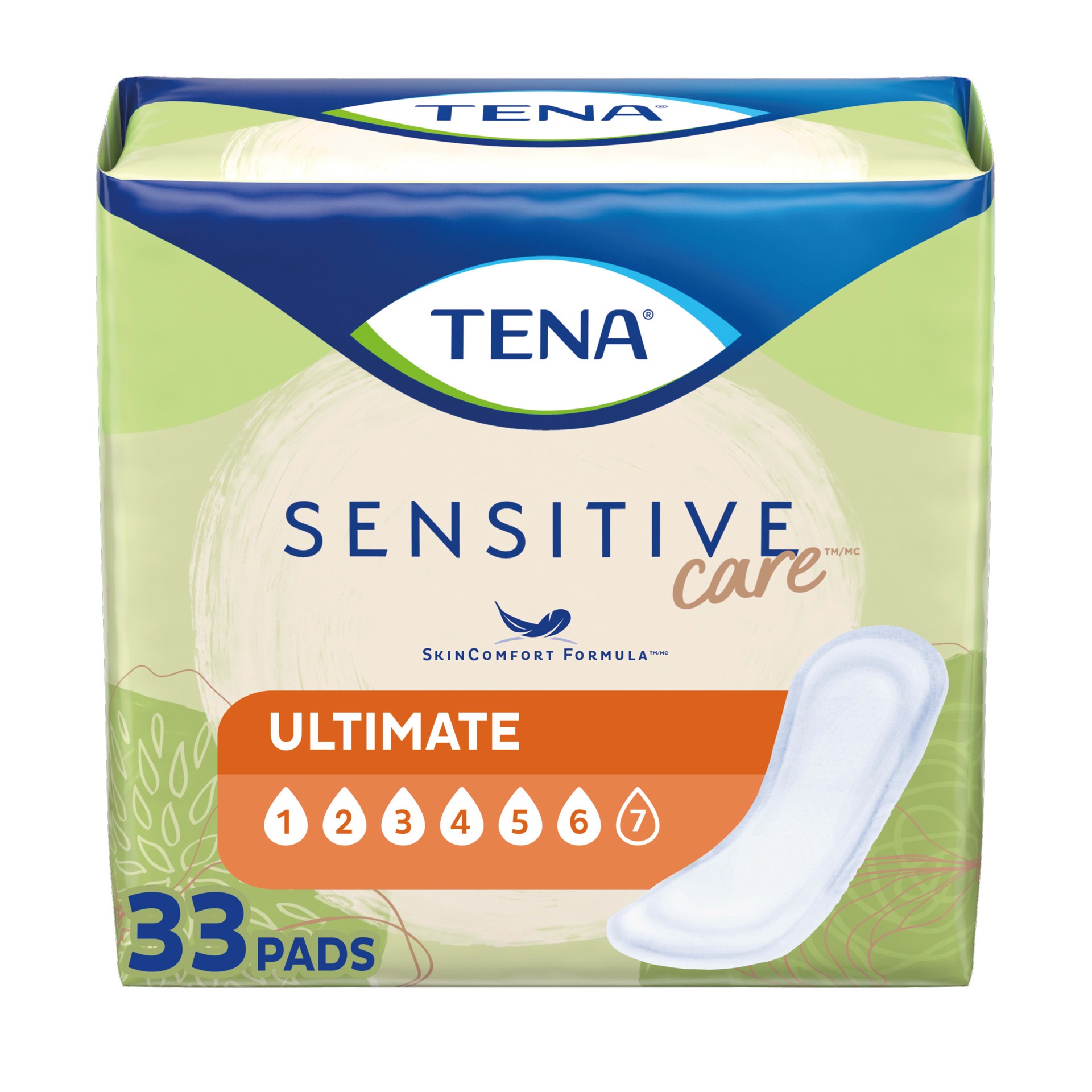 slide 1 of 3, Tena Incontinence Pads, Bladder Control & Postpartum for Women, Ultimate Absorbency, Extra Coverage, Long, Sensitive Care, 33 Count, 33 ct