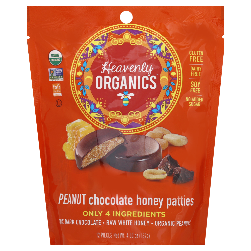 slide 1 of 1, Heavenly Organics Peanut Chocolate Honey Patties, 4.66 oz