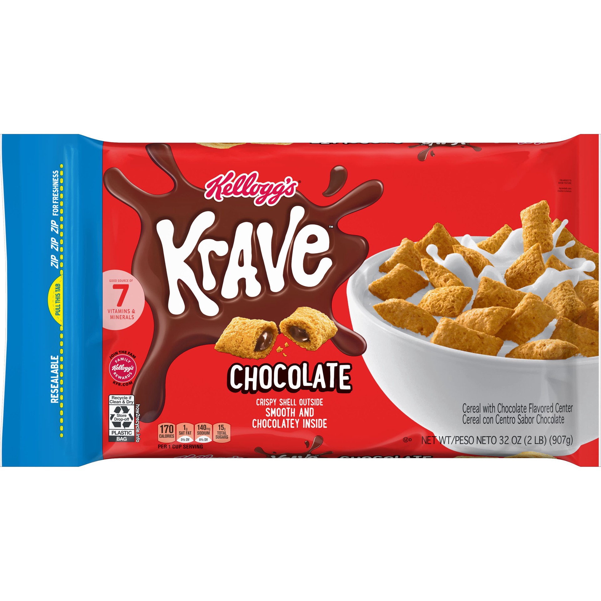 slide 5 of 5, Krave Kellogg's Krave Breakfast Cereal, Kids Cereal, Family Breakfast, Chocolate, 32oz Bag, 1 Bag, 32 oz