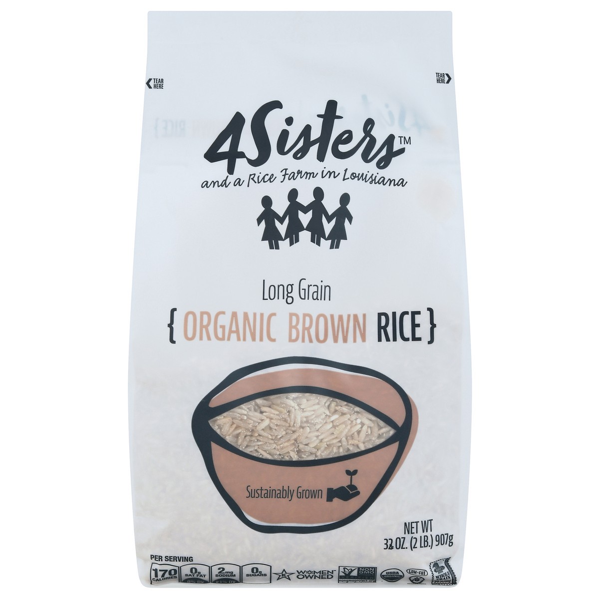 slide 1 of 9, 4Sisters Brown Rice, Organic, Long Grain, 2 lb