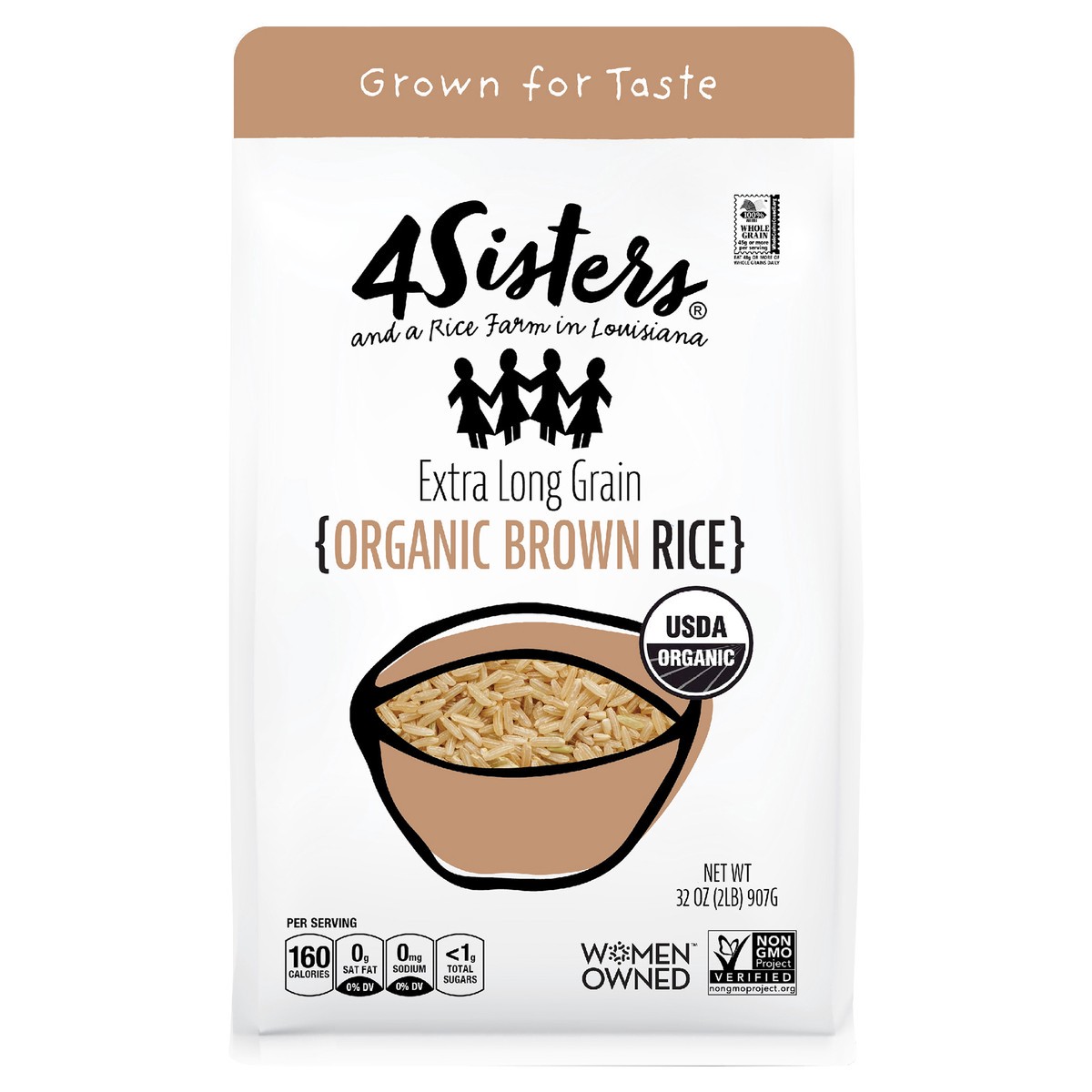 slide 1 of 1, 4Sisters Organic Long Grain Brown Rice, 2 lb