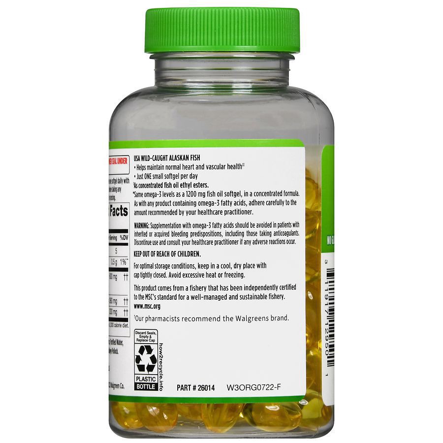 slide 5 of 5, Walgreens Half-the-Size Fish Oil with Omega-3, 1200mg Strength, 120 ct