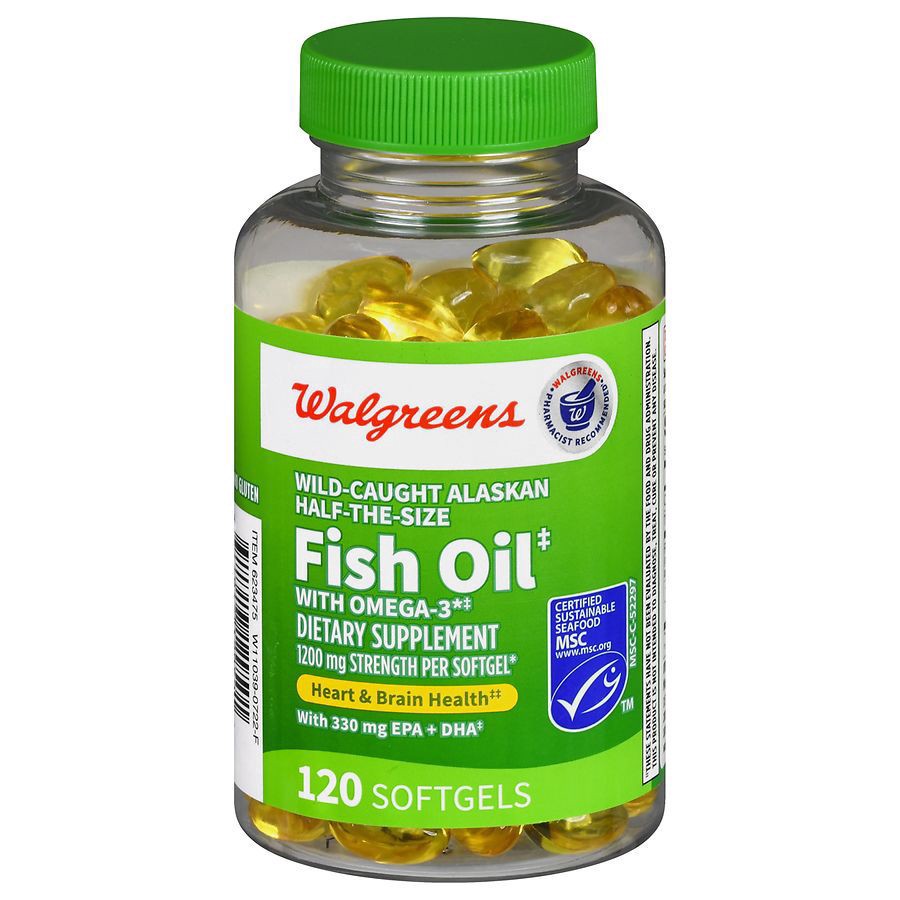 slide 1 of 5, Walgreens Half-the-Size Fish Oil with Omega-3, 1200mg Strength, 120 ct