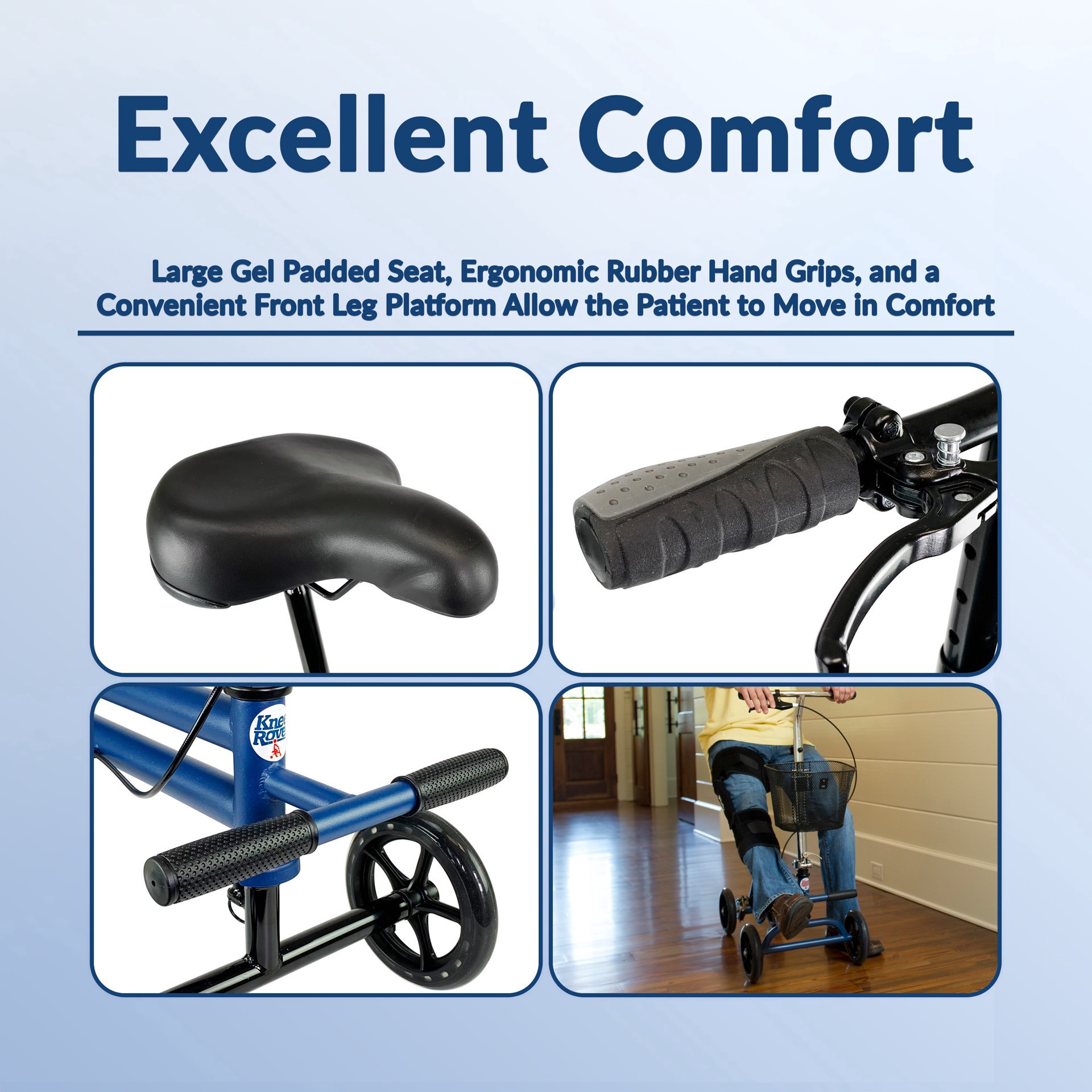 slide 2 of 8, Kneerover Evolution Steerable Seated Scooter Mobility Knee Walker In Blue, 1 ct