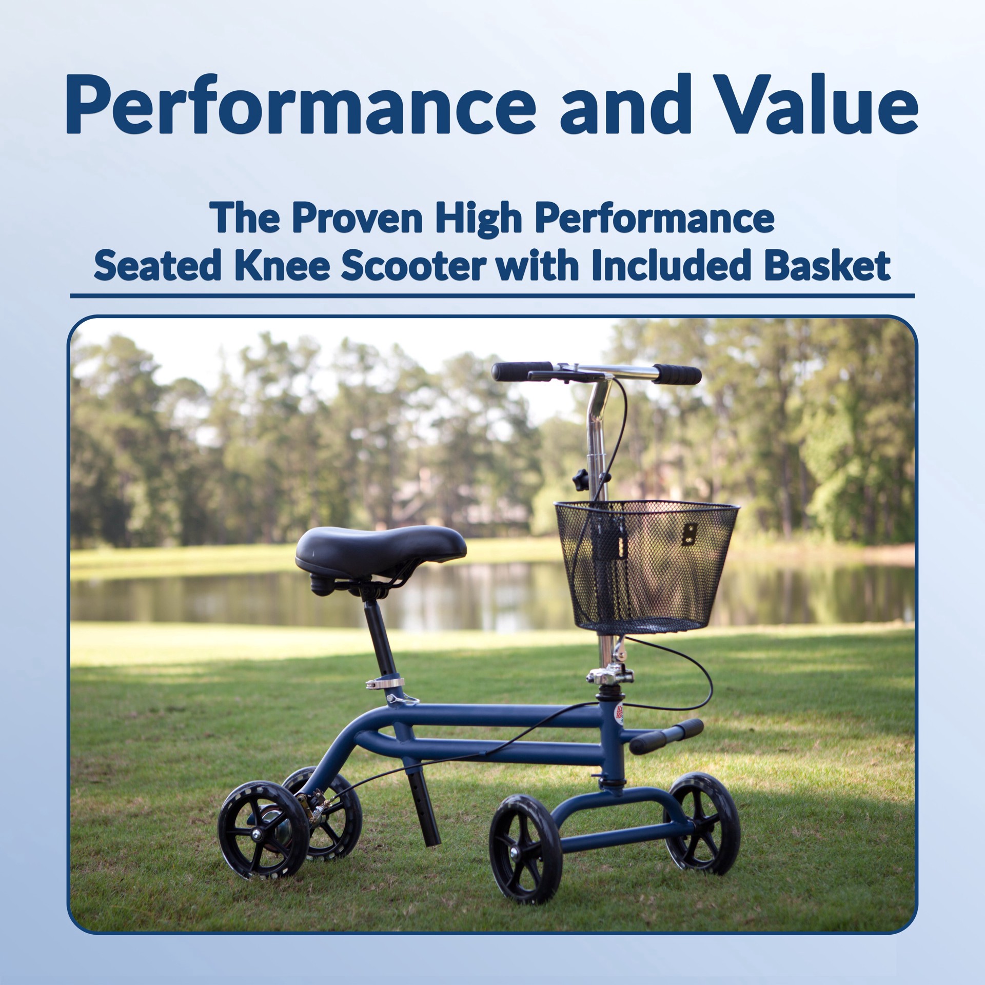 slide 4 of 8, Kneerover Evolution Steerable Seated Scooter Mobility Knee Walker In Blue, 1 ct