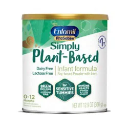 Enfamil ProSobee Soy-Based Infant Formula for Sensitive Tummies, Lactose-Free, Milk-Free, and DHA for Brain Support, Plant-Sourced Protein Powder Can, 12.9 Oz