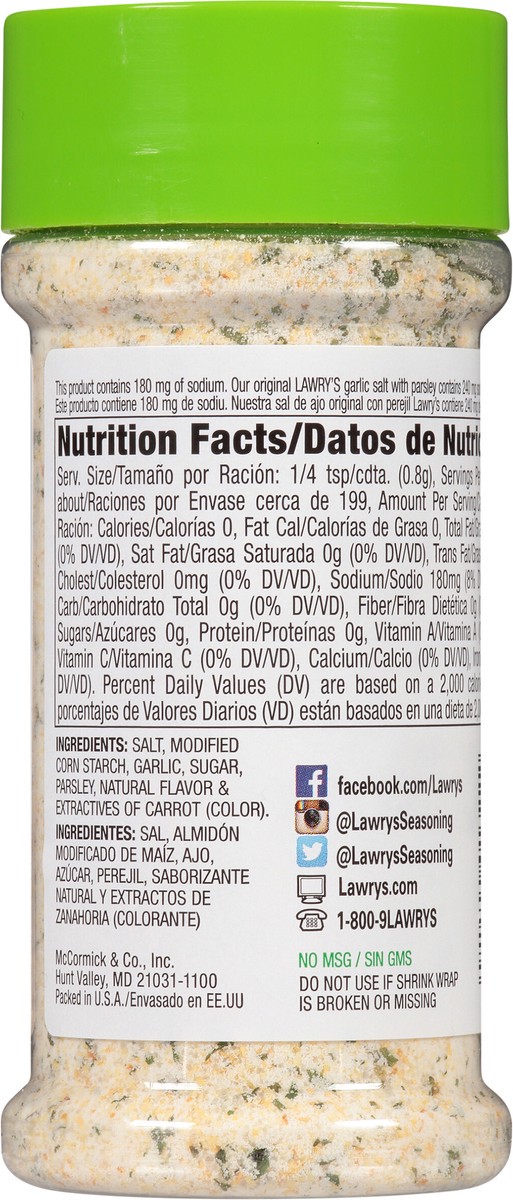 slide 8 of 11, Lawry's 25% Less Sodium Garlic Salt With Parsley, 5.62 oz, 5.62 oz