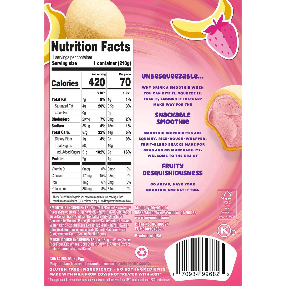 slide 5 of 7, My/Mochi Strawberry Banana Functional Smoothie 6 - 1.25 oz Pieces, 6 ct