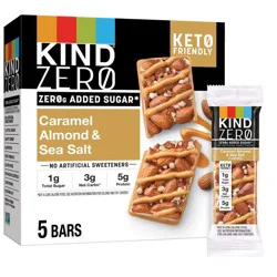 KIND ZEROg Added Sugar Bars, Keto Friendly Snacks, Caramel Almond and Sea Salt Flavored, 6.2oz Box (5 Bars)