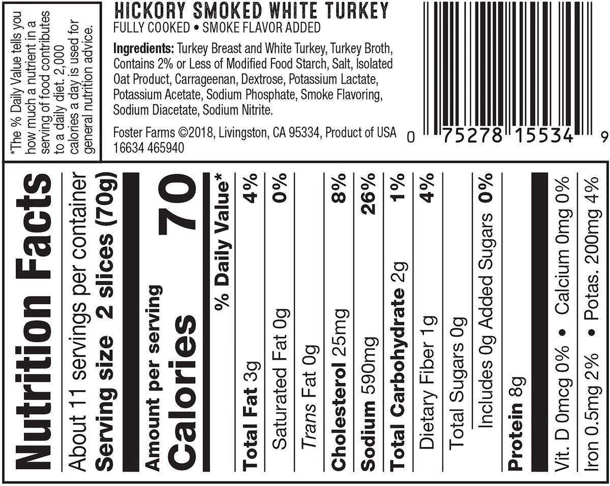 slide 2 of 3, Foster Farms Hickory Smoked White Turkey Deli Meat - 28 oz, 28 oz