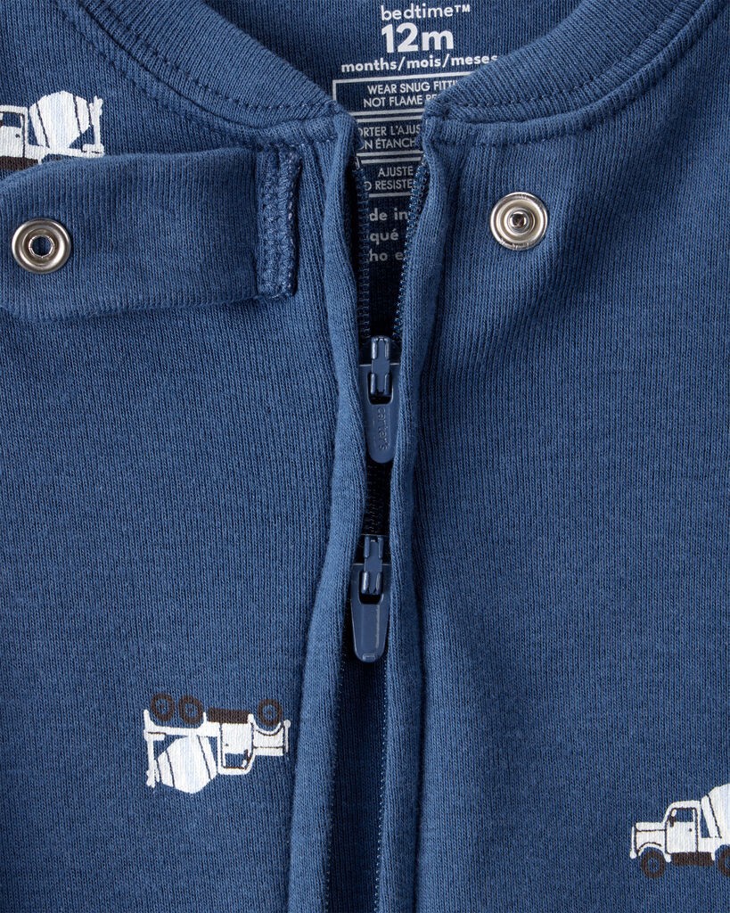 slide 4 of 4, Carter's Carters Baby Boy Construction Print 100% Cotton Long-Sleeve 2-Way Zip 1-Piece Pajamas - Blue Blue 18M, 1 ct