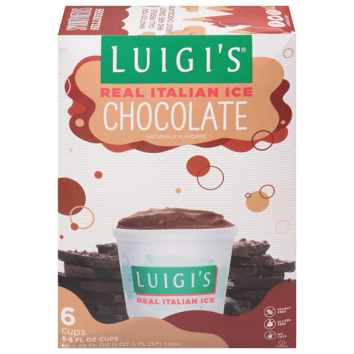 slide 1 of 9, Luigi's Chocolate Real Italian Ice 6 - 6 fl oz Cups, 6 ct