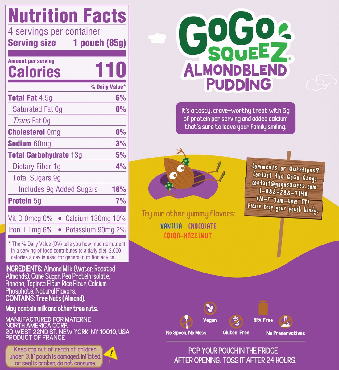 slide 3 of 7, GoGo Squeez 4 Pack Banana Almond Blend Pudding 4 ea, 4 ct