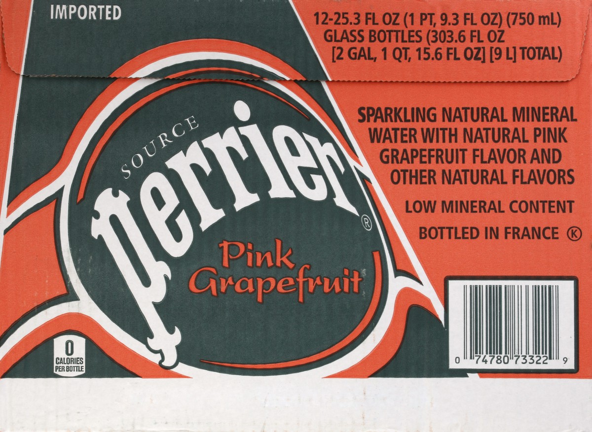 slide 4 of 6, Perrier Pink Grapefruit Flavored Sparkling Water, Glass Water Bottles (Pack of 12) - 303.60 oz, 303.60 oz