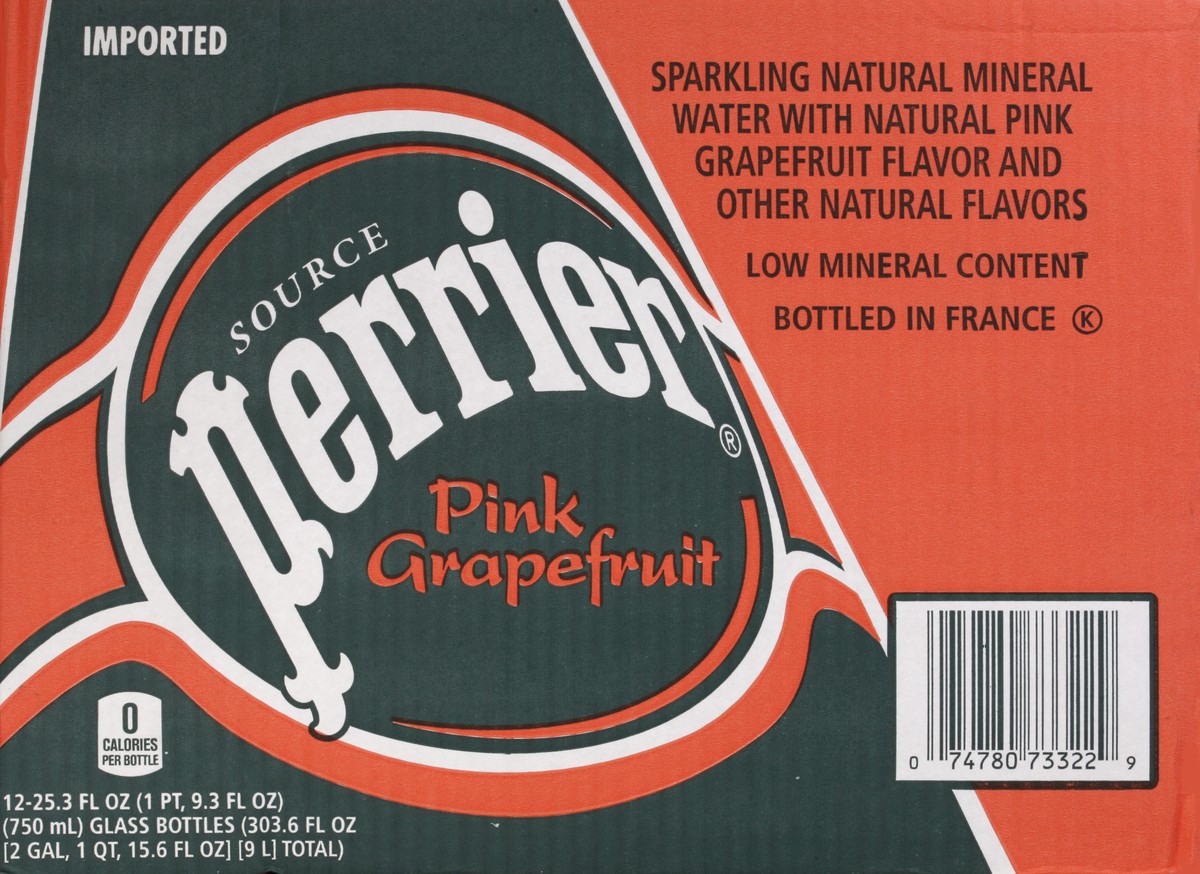 slide 2 of 6, Perrier Pink Grapefruit Flavored Sparkling Water, Glass Water Bottles (Pack of 12) - 303.60 oz, 303.60 oz