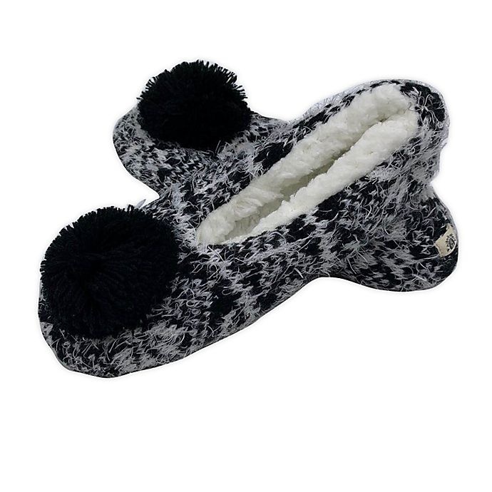 slide 1 of 4, Bee & Willow Home Hairy Fairisle Medium Slippers with Pom Pom - Black, 1 ct