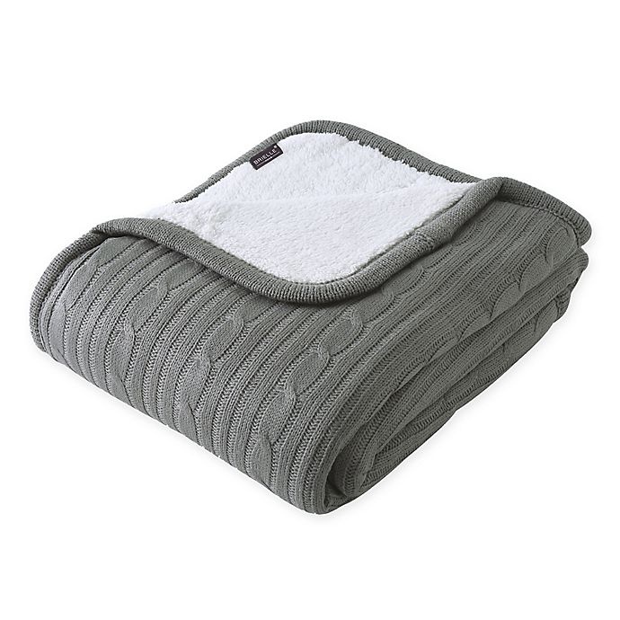 slide 1 of 1, Brielle Cable Knit Reversible Throw Blanket - Grey with Faux Sherpa Lining, 1 ct