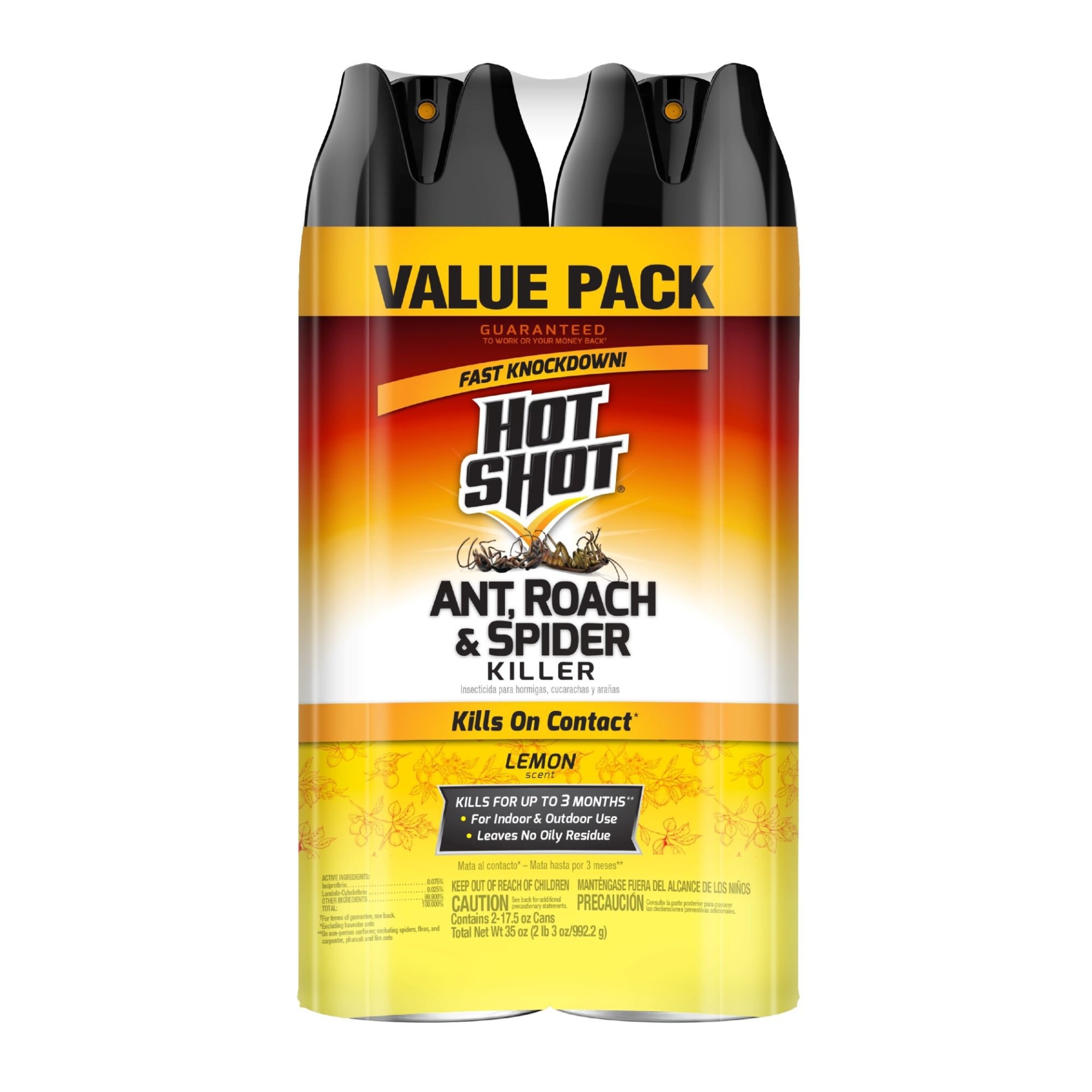 slide 1 of 1, Hot Shot Lemon Scent Ant, Roach & Spider Killer Spray, 17.5 oz., 2 ct