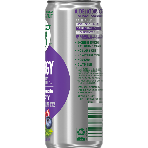 slide 3 of 29, V8 +Energy Pomegranate Blueberry Juice Energy Drink- 11.5 fl oz, 11.5 oz