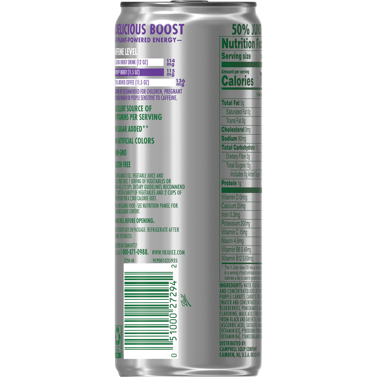 slide 12 of 29, V8 +Energy Pomegranate Blueberry Juice Energy Drink- 11.5 fl oz, 11.5 oz