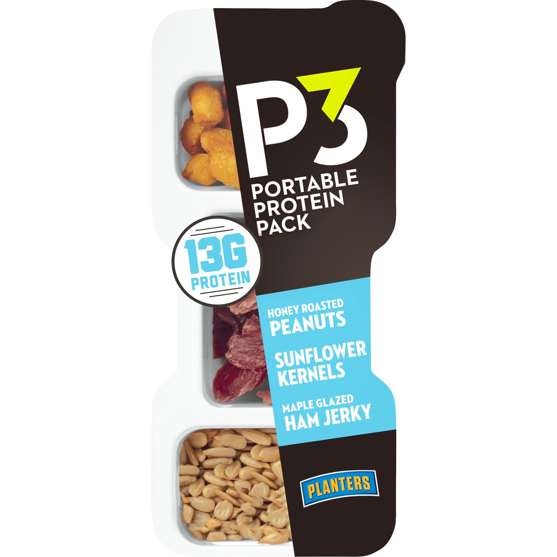 slide 1 of 11, P3 Portable Protein Snack Pack with Honey Roasted Peanuts, Sunflower Kernels & Maple Glazed Ham Jerky, 1.8 oz Tray, 1.8 oz