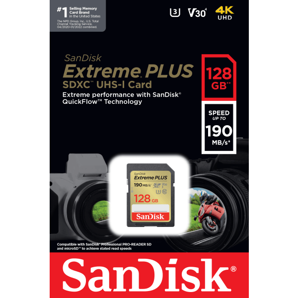 slide 3 of 4, SanDisk Extreme Plus Secure Digital Speed Bump Memory Card, 128Gb, 1 ct