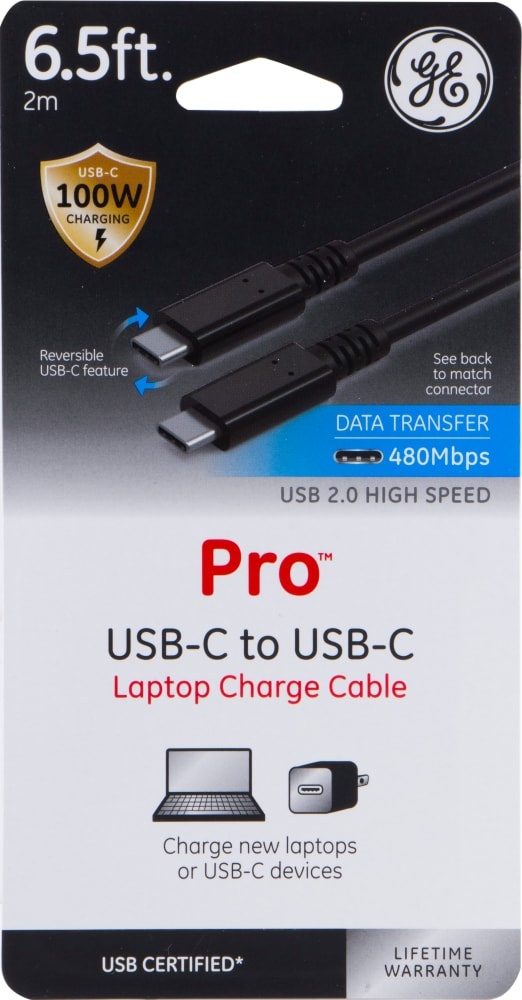 slide 1 of 1, Ge Pro Usb-C To Usb-C Laptop Charge Cable, 6.5 ft