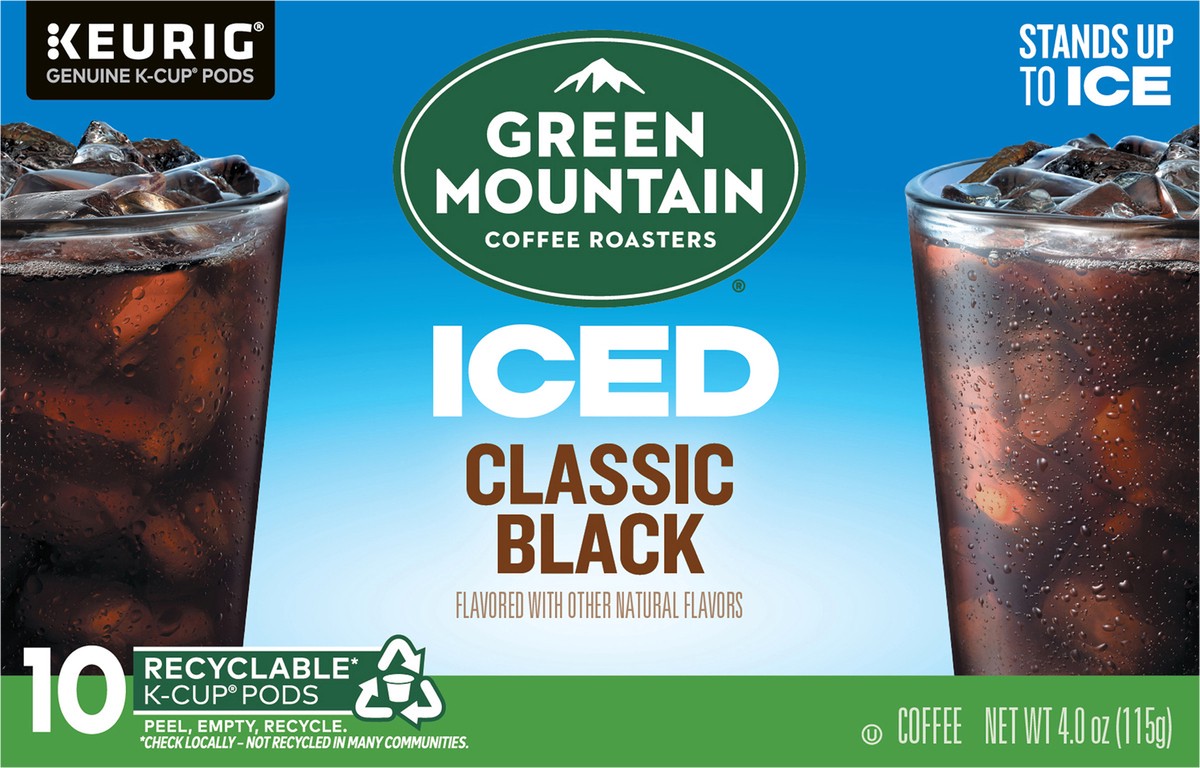 slide 4 of 9, Green Mountain Coffee Roasters ICED Classic Black, Single Serve Keurig K-Cup Pods, Medium Roast Iced Coffee- 10 ct, 10 ct
