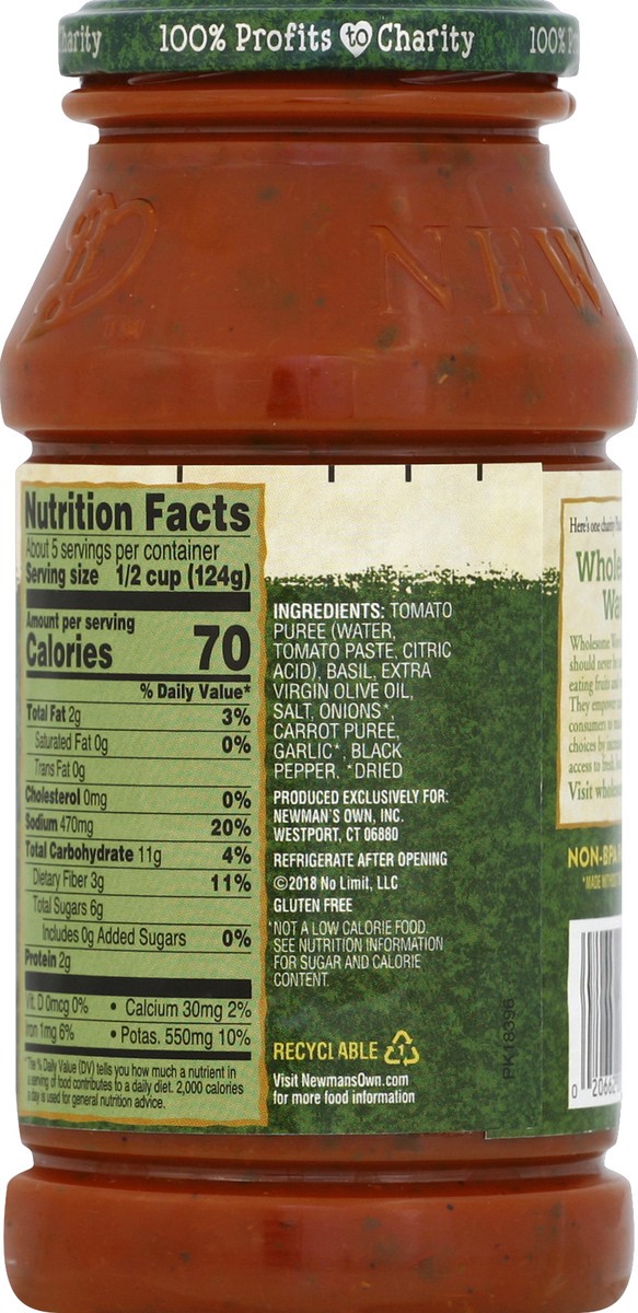 slide 6 of 6, Newman's Own Pasta Sauce, Tomato & Basil Bombolina, 24 oz