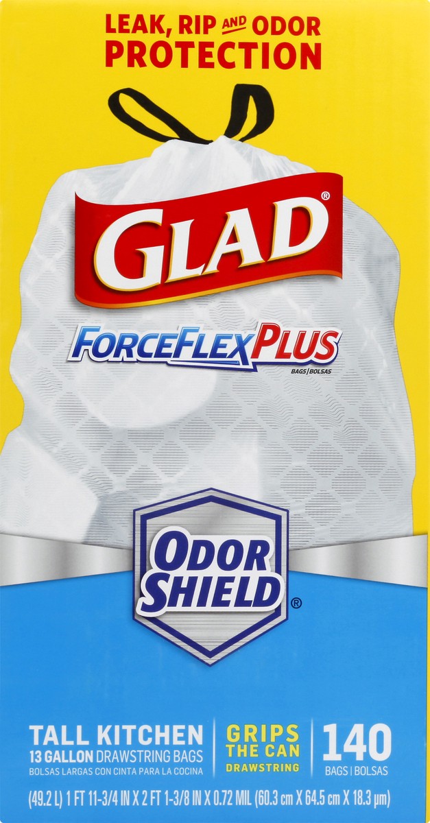 slide 2 of 11, Glad ForceFlexPlus Odor Shield 13 Gallon Drawstring Trash Bags 140 ea, 140 ct