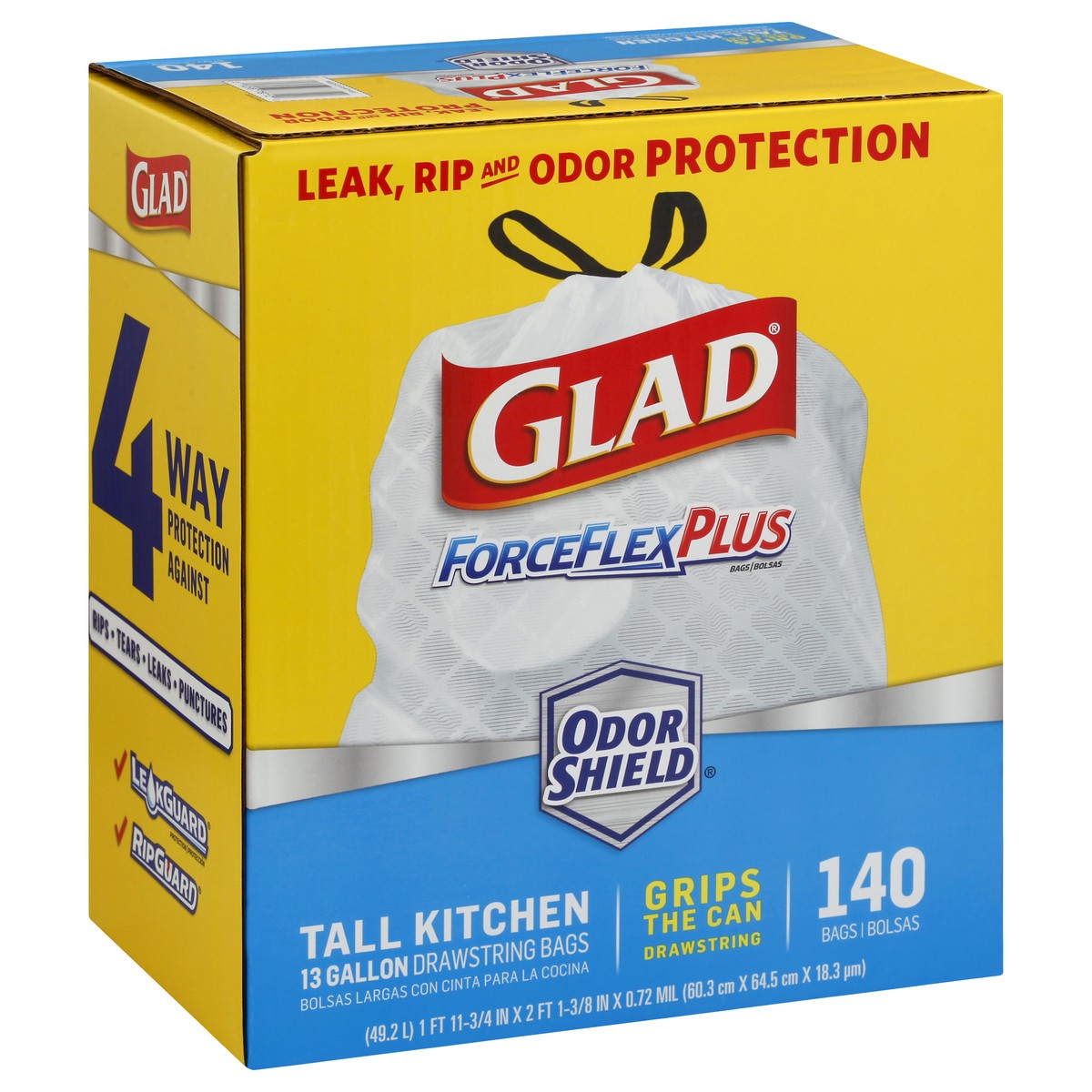 slide 3 of 11, Glad ForceFlexPlus Odor Shield 13 Gallon Drawstring Trash Bags 140 ea, 140 ct