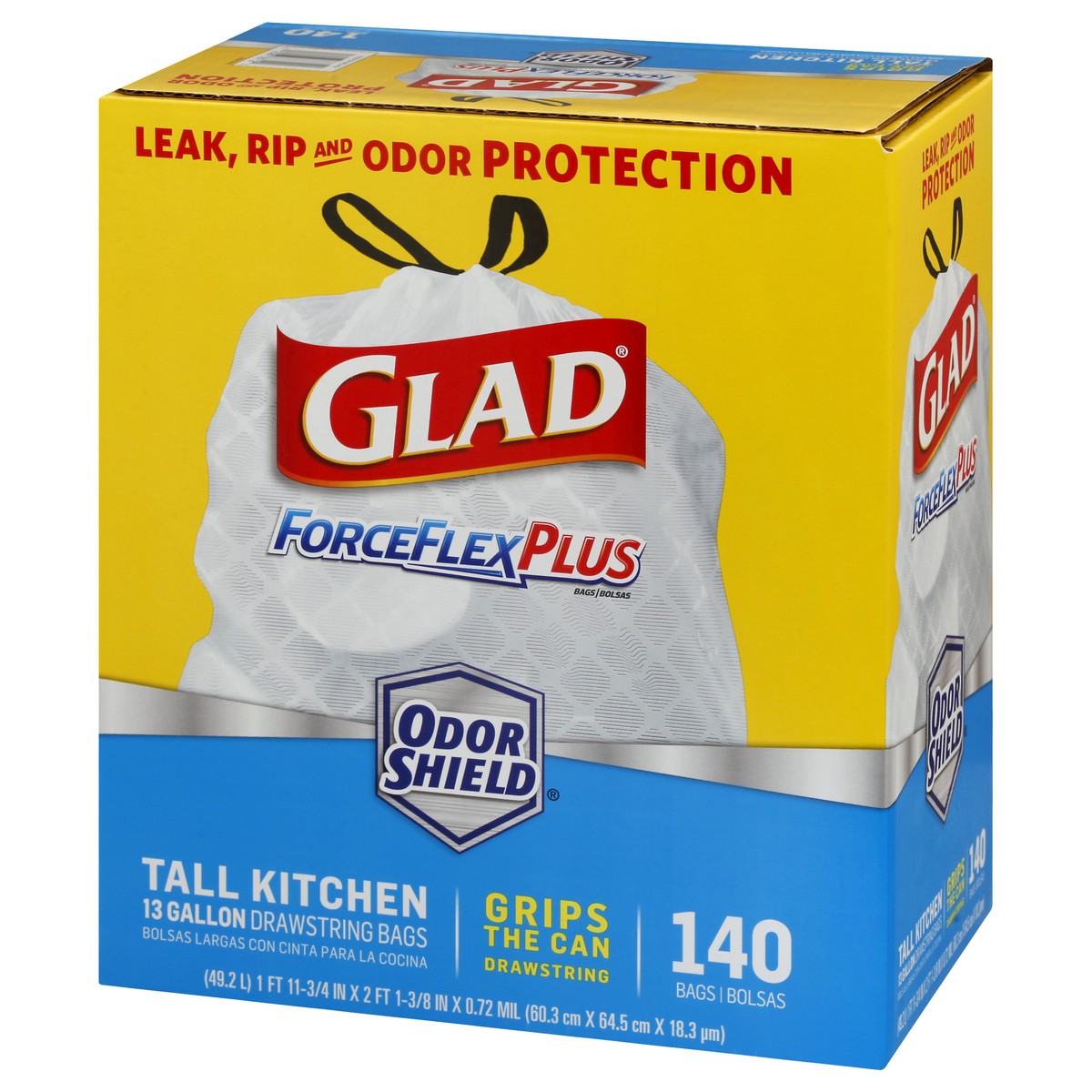 slide 9 of 11, Glad ForceFlexPlus Odor Shield 13 Gallon Drawstring Trash Bags 140 ea, 140 ct