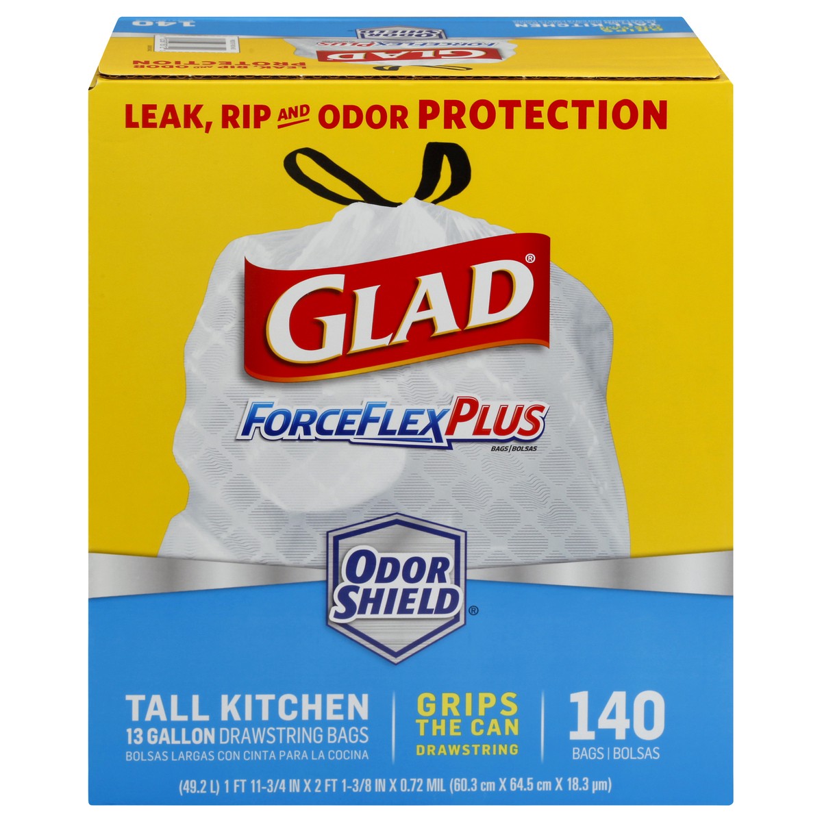 slide 1 of 11, Glad ForceFlexPlus Odor Shield 13 Gallon Drawstring Trash Bags 140 ea, 140 ct