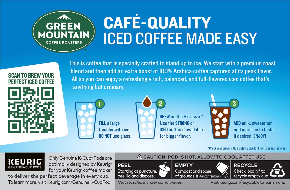 slide 2 of 10, Green Mountain Coffee Roasters ICED Vanilla Caramel, Single Serve Keurig K-Cup Pods, Flavored Iced Coffee- 4 oz, 10 ct