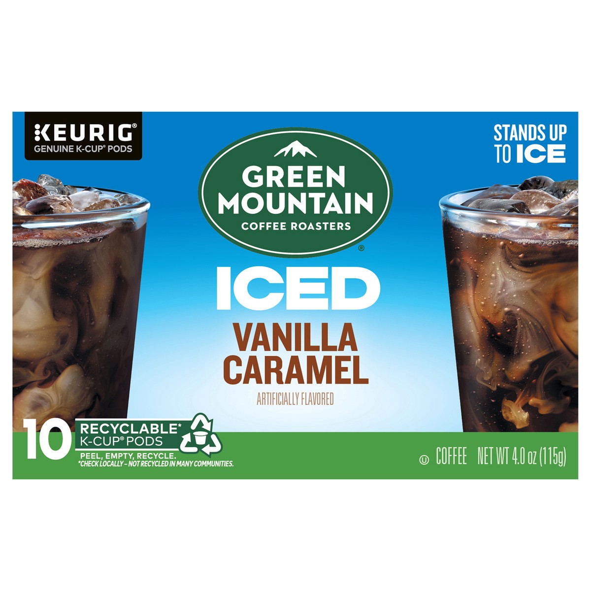 slide 1 of 10, Green Mountain Coffee Roasters ICED Vanilla Caramel, Single Serve Keurig K-Cup Pods, Flavored Iced Coffee- 4 oz, 10 ct