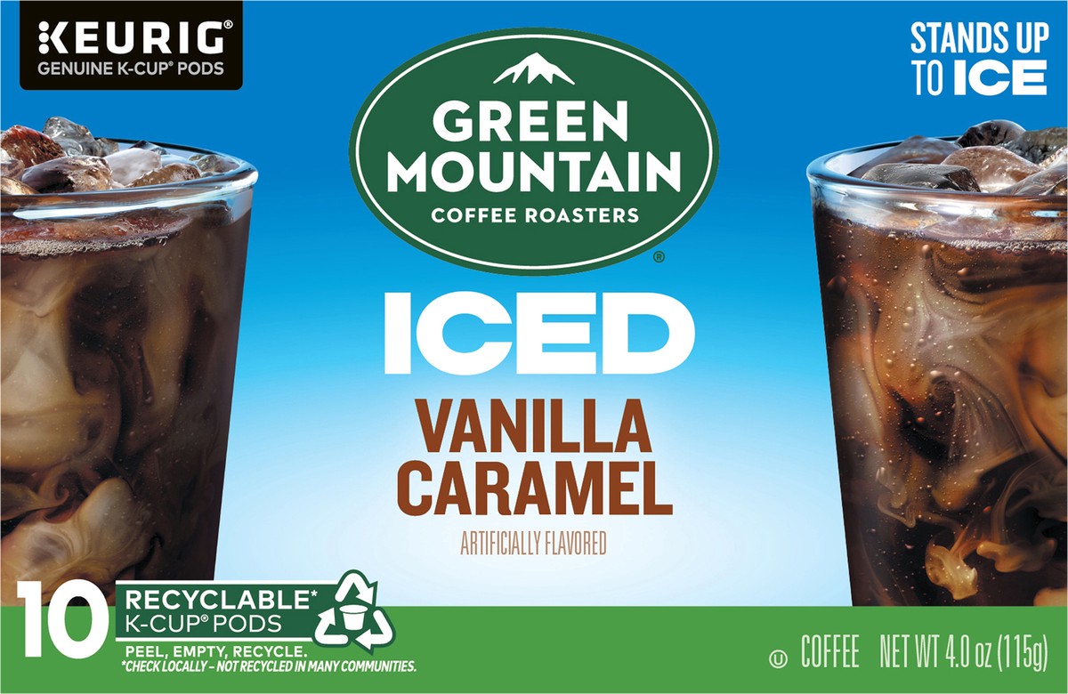 slide 6 of 10, Green Mountain Coffee Roasters ICED Vanilla Caramel, Single Serve Keurig K-Cup Pods, Flavored Iced Coffee- 4 oz, 10 ct