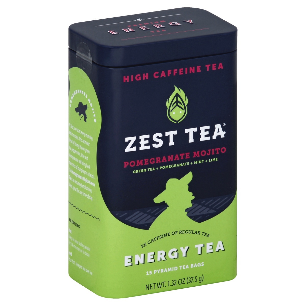 slide 1 of 1, Zest Tea Energy Tea, Premium, Pomegranate Mojito, Pyramid Bags, 15 ct