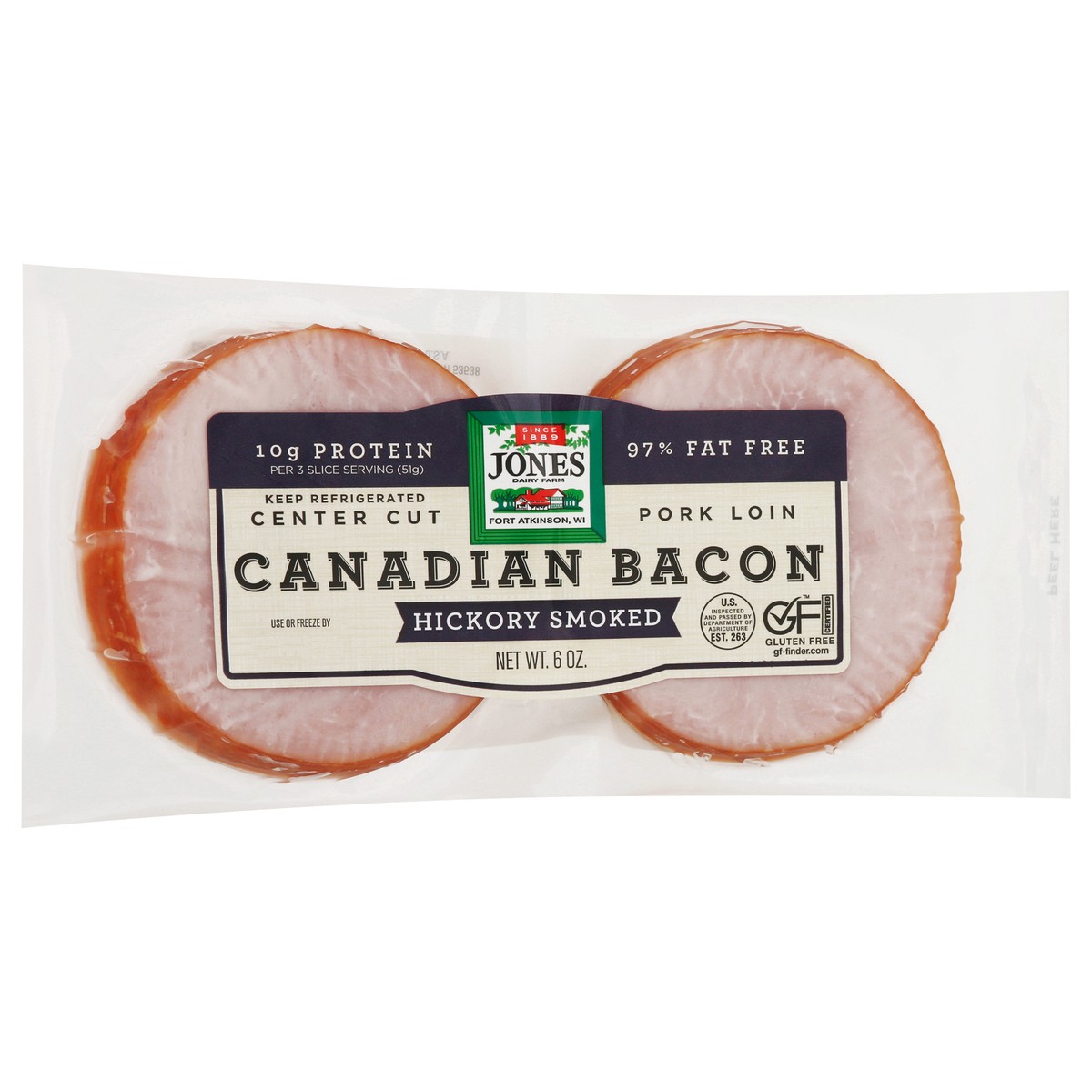 slide 9 of 9, Jones Dairy Farm Center Cut Canadian Hickory Smoked Bacon 6 oz, 6 oz