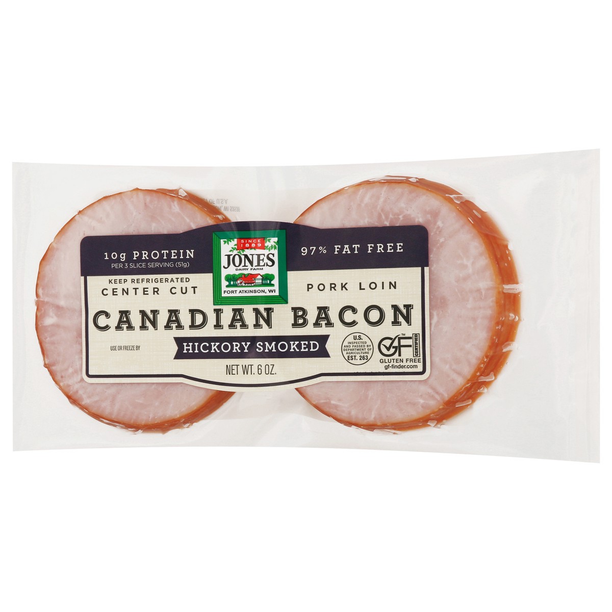 slide 6 of 9, Jones Dairy Farm Center Cut Canadian Hickory Smoked Bacon 6 oz, 6 oz
