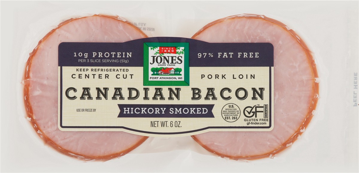 slide 8 of 9, Jones Dairy Farm Center Cut Canadian Hickory Smoked Bacon 6 oz, 6 oz
