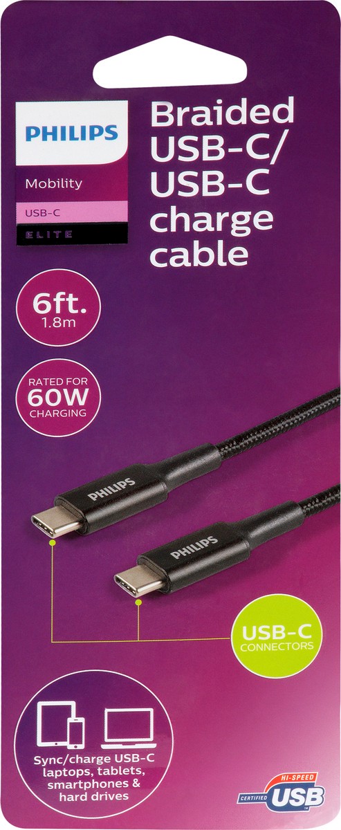 slide 7 of 10, Philips Elite Usb-C To Usb-C Cable, 1 ct