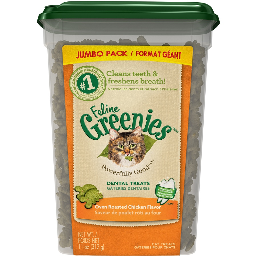 slide 1 of 1, Greenies Oven Roasted Chicken Flavor Dental Cat Treats, 11 oz