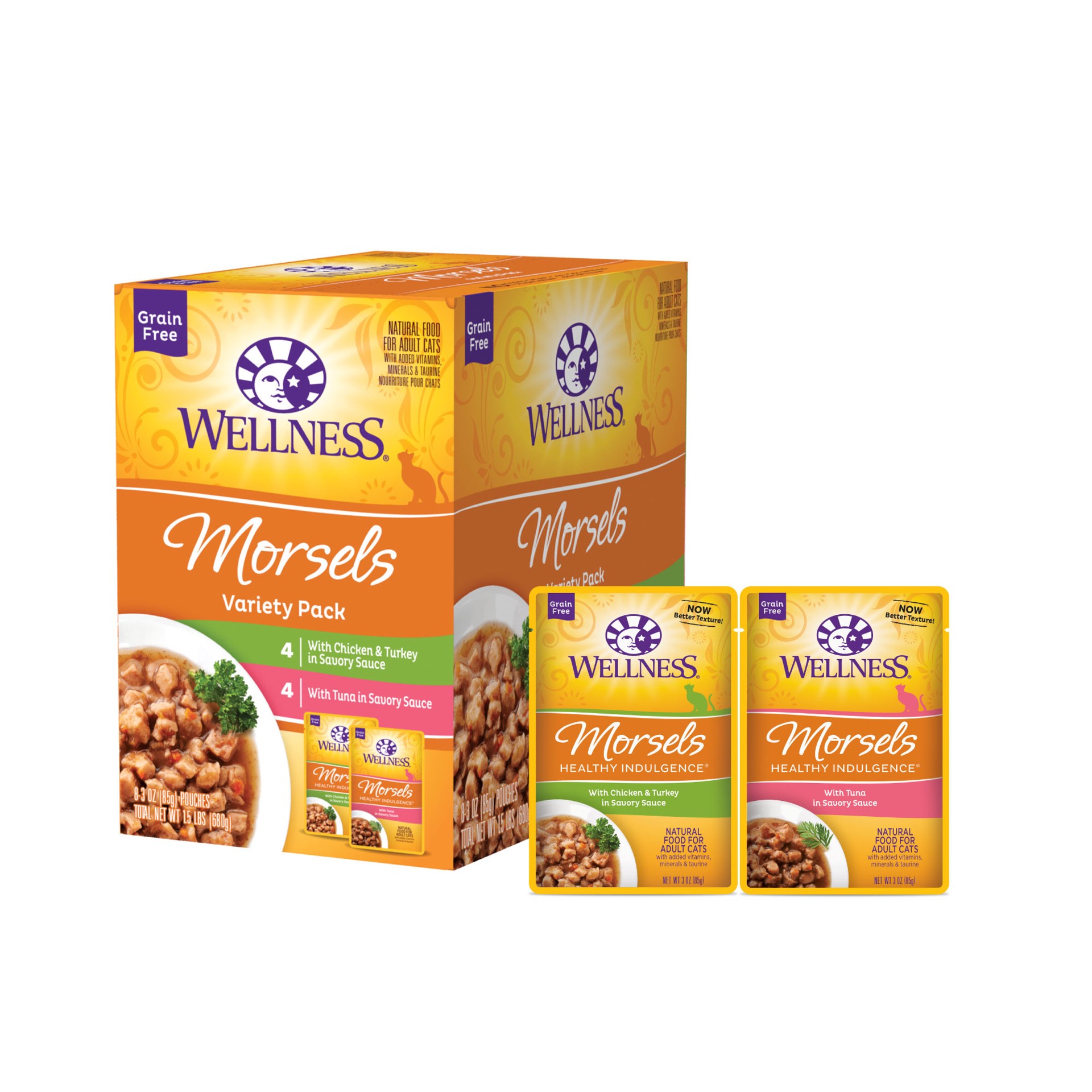 slide 1 of 5, Wellness Morsels Wet Cat Food Variety Pack - Natural, Grain Free, 1 ct