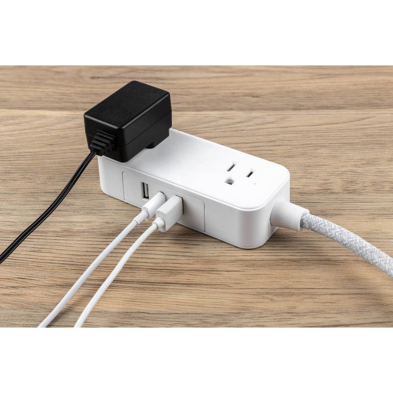 slide 6 of 8, General Electric 2-Outlet Extension Cord 2 USB-A 1 USB-C 12W 6' 16AWG Braided White/Gray, 1 ct