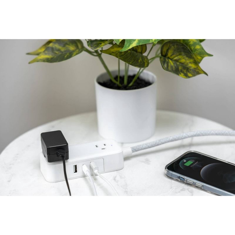 slide 2 of 8, General Electric 2-Outlet Extension Cord 2 USB-A 1 USB-C 12W 6' 16AWG Braided White/Gray, 1 ct