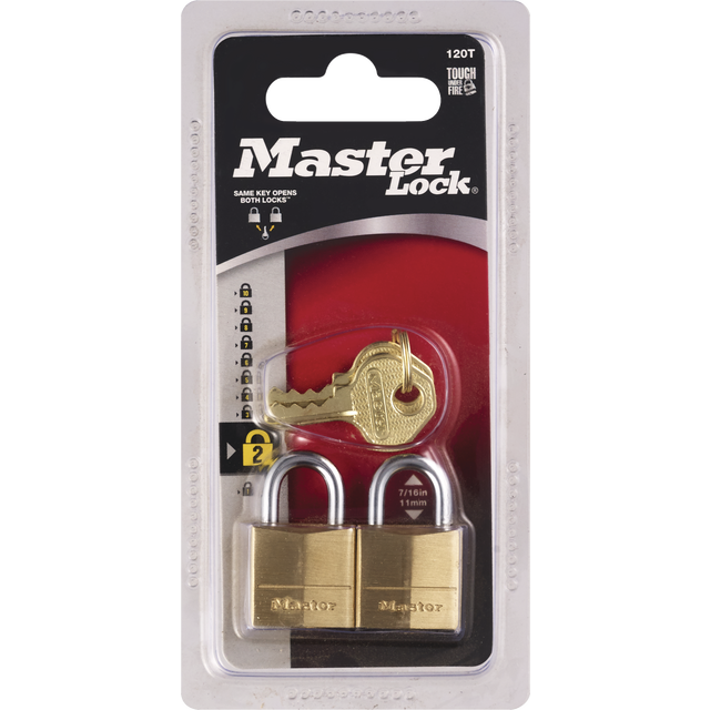 slide 1 of 2, Master Lock Brass Padlock 3/4In, 2 ct